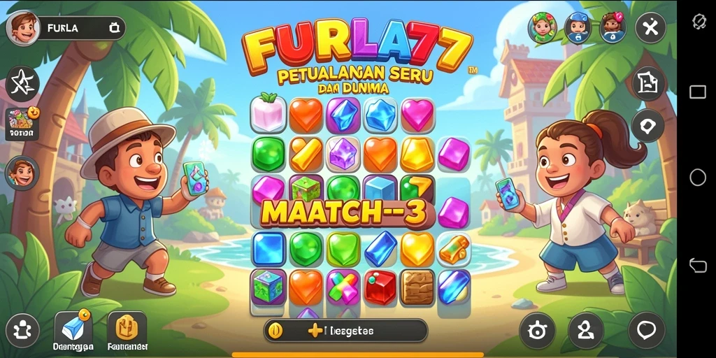 Tangkapan layar gameplay Match-3 FURLA77 dengan kombinasi warna-warni.