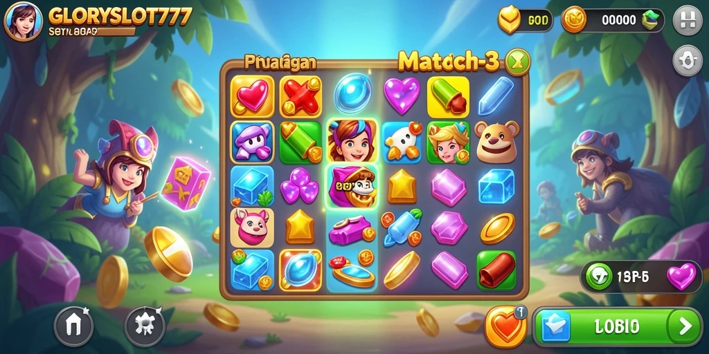 Tampilan gameplay GLORYSLOT777 yang penuh warna dan menantang.