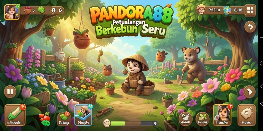 Gameplay seru PANDORA88 dengan kebun yang indah dan beragam tanaman.