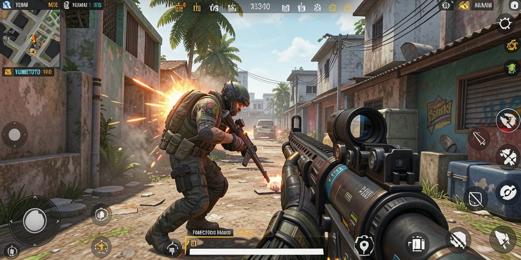 Tampilan gameplay seru dalam YUMETOTO, aksi tembak-menembak yang mendebarkan.