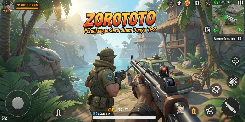Screenshot ZOROTOTO menampilkan aksi seru dalam pertempuran TPS.